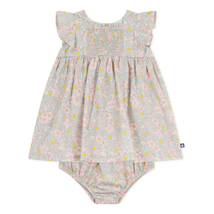 Petit Bateau - Set aus Kleid mit Blumenmuster und Bloomer aus Bio-Baumwolle | Graublau