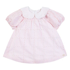 Tartine et Chocolat - Striped Embroidered Claudine Collar Dress | Powder Pink