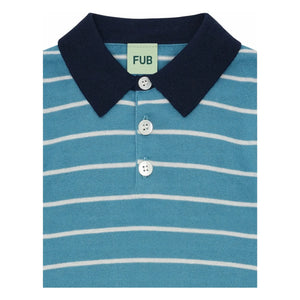 FUB - Çizgili polo tişört Extra Fine Knit Organik Pamuk | Azure mavi