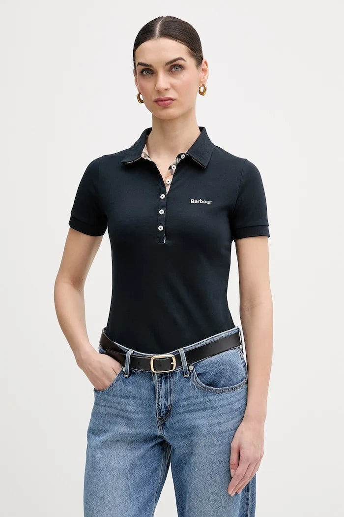 Barbour yaka detaylı kadın pamuklu elastan polo tişört