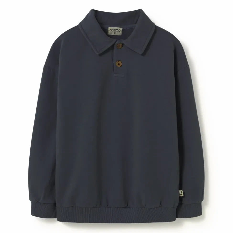 Cozmo - Piero organic cotton polo collar sweatshirt | Navy Blue