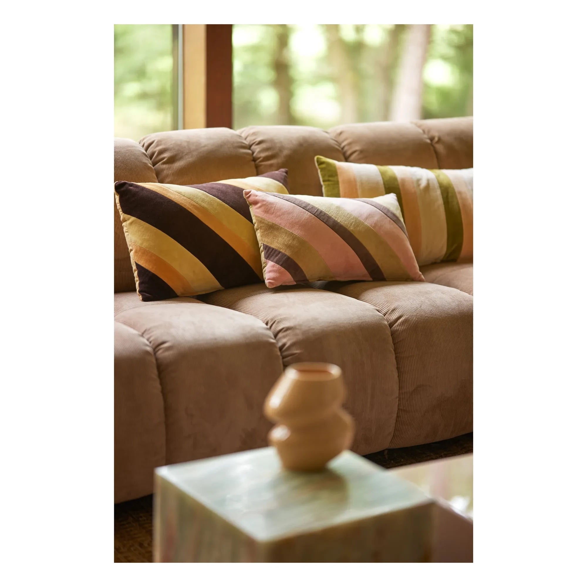 HKliving - Striped Velvet Pillow | Pink