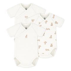 Petit Bateau - 3'lü Organik Pamuk Ayı Desenli Çapraz Çantalar | Ecru