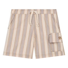 Studio Bohème - Striped Organic Cotton Cargo Bermuda Shorts | Light Blue