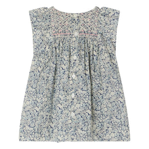 Bonpoint - Cadelili Fleurie Organic Cotton Smocked Dress | Prussian Blue