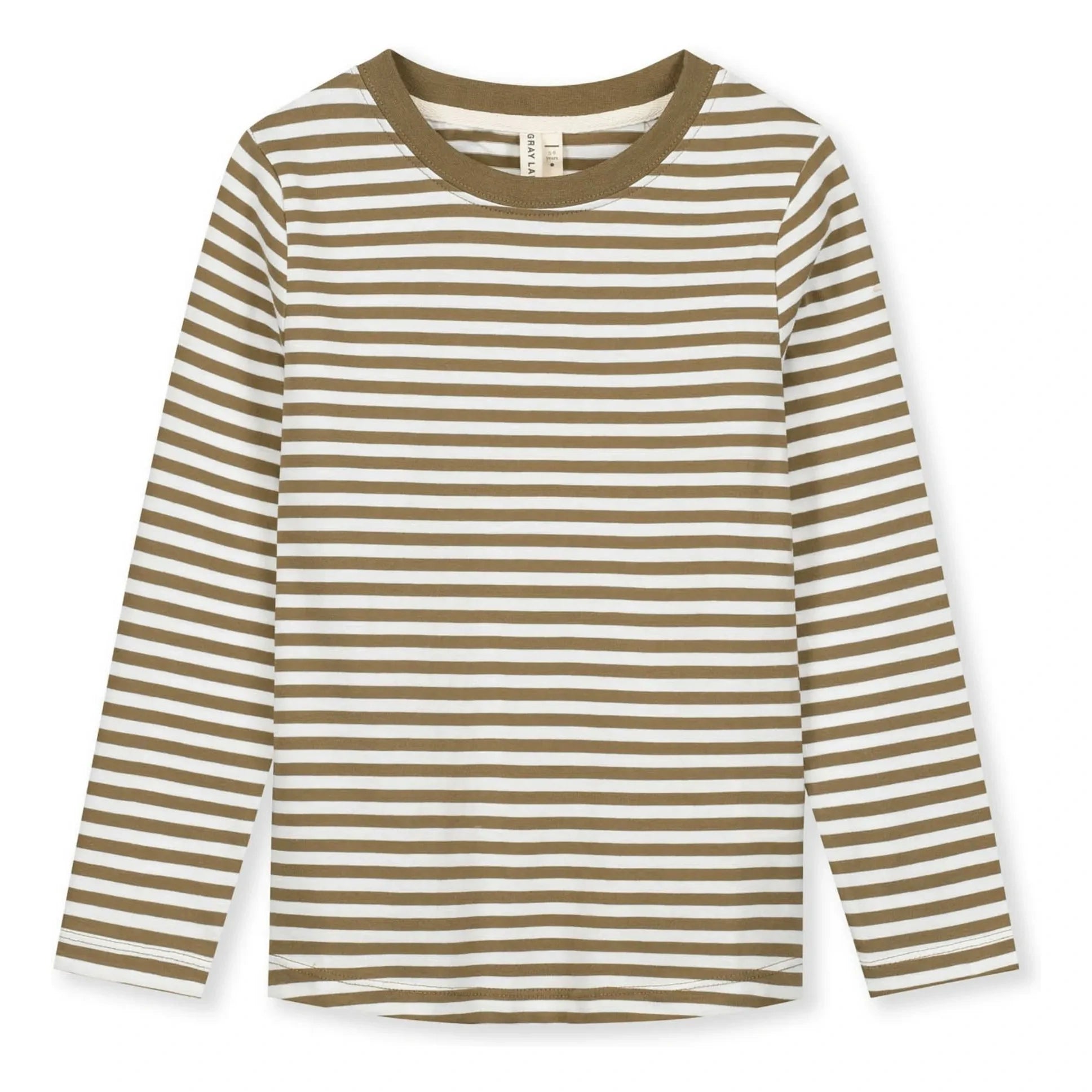 Gray Label - Gestreiftes Bio-Baumwoll T-Shirt | Dunkles Khaki Braun