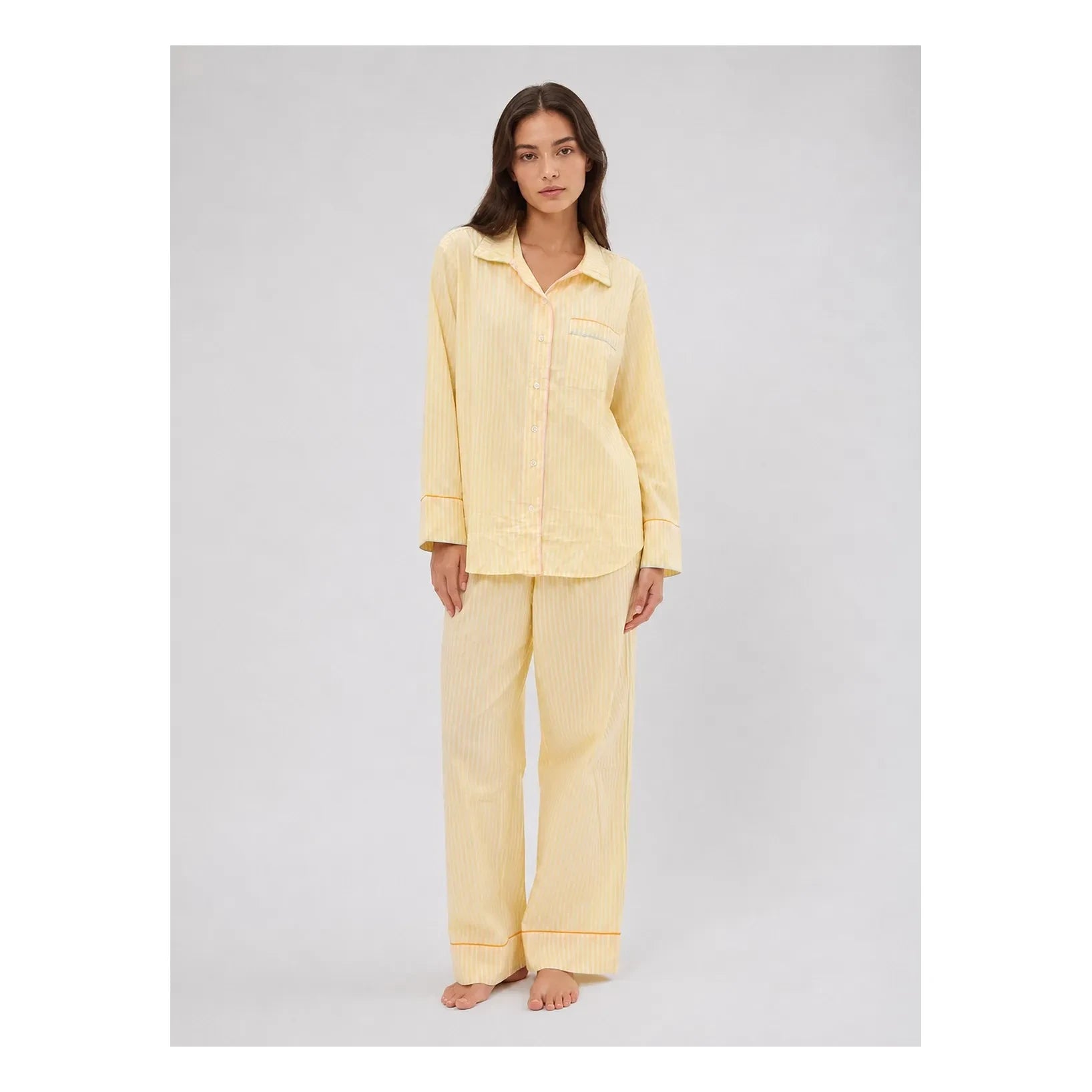 Folkloore - Çizgili Pijama - Kadın Koleksiyonu | Soluk sarı