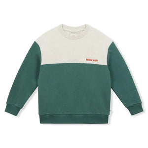 Arsène et Les Pipelettes - İki Tonlu Organik Pamuklu Sweatshirt | Yeşil