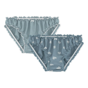 Petit Bateau - 2-Pack Striped Ruffled Cotton Brief Set | Gray Blue