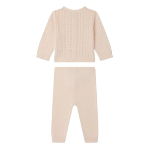Bonpoint – Strickjacke und Leggings-Set aus Bio-Baumwolle | Puderrosa