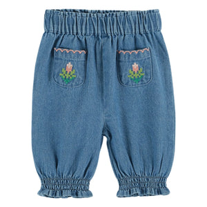 Emile et Ida - Embroidered Gathered Jeans | Blue