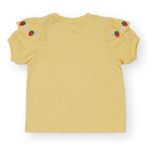 Goldie + Ace – Rüschen-T-Shirt mit Erdbeer-Details | Gelb