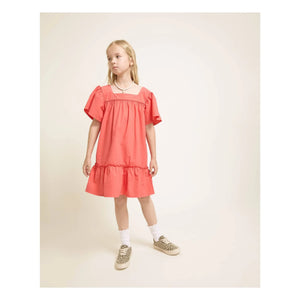 Búho - Rüschenkleid aus Bio-Baumwollpopeline | Rot