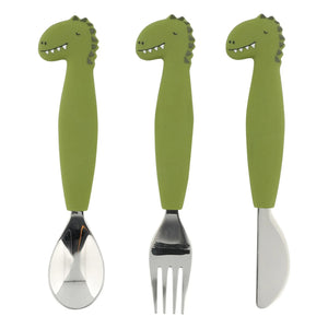 Trixie - Mr. Dino Silicone Fork and Spoon Set - 3 Pieces | Green