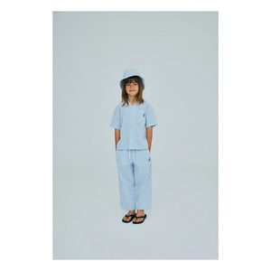 the new society - Badem Striped Seersucker Linen Shirt | Light Blue