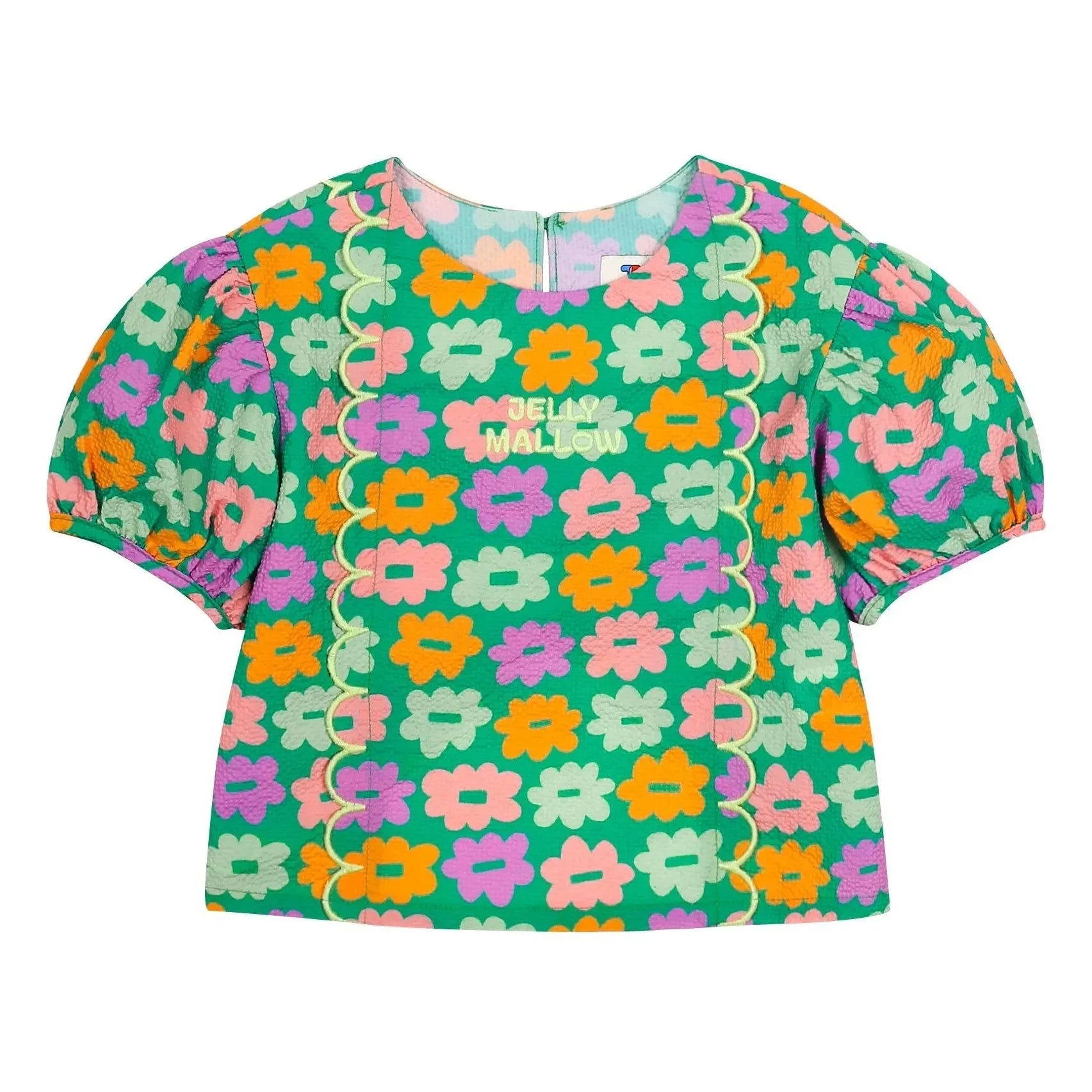 Jelly Mallow – Grün geblümte Seersucker-Bluse