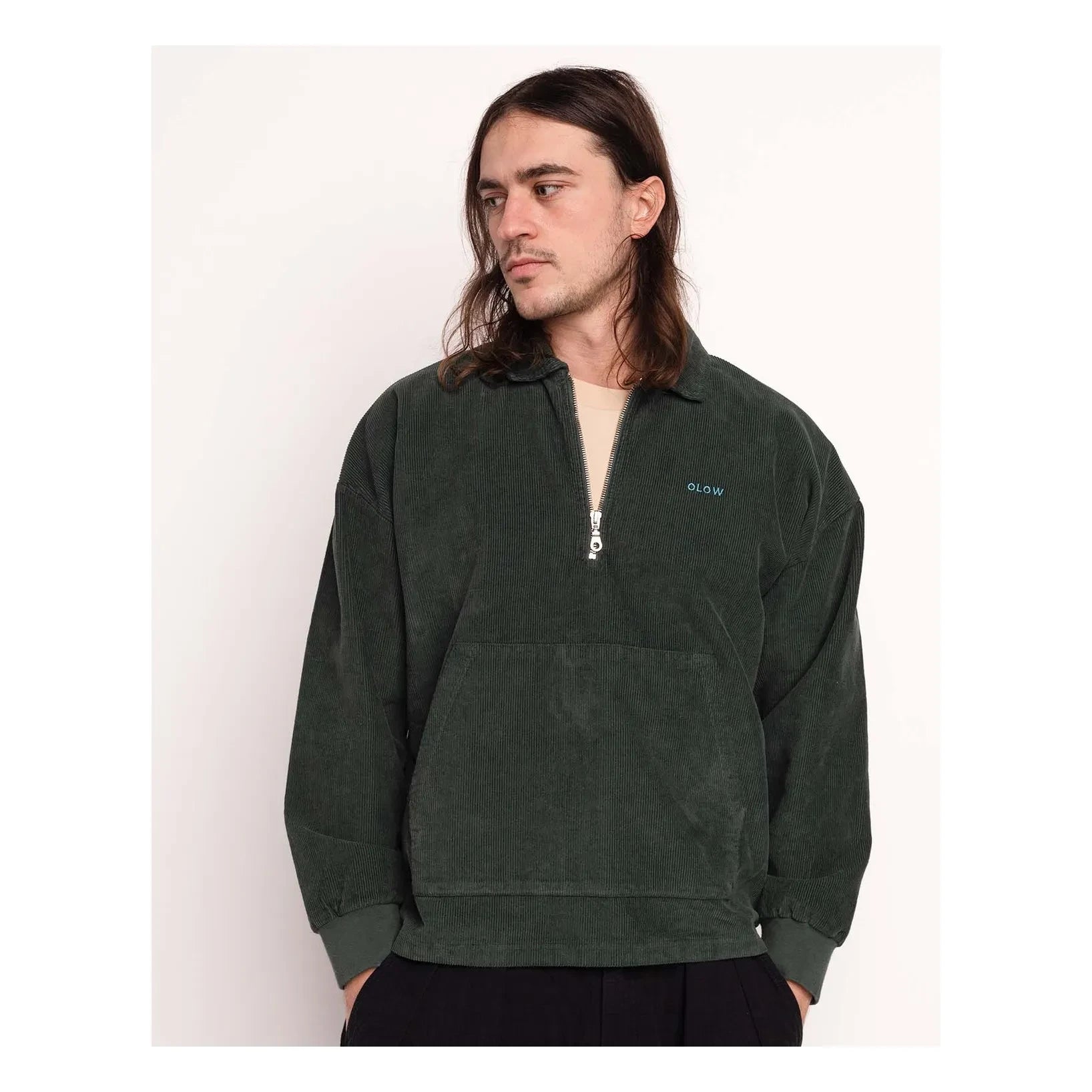 Olow - Manso Yarım Fermuarlı Sweatshirt | Koyu yeşil