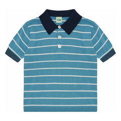 FUB - Çizgili polo tişört Extra Fine Knit Organik Pamuk | Azure mavi