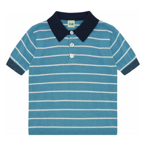 FUB - Çizgili polo tişört Extra Fine Knit Organik Pamuk | Azure mavi