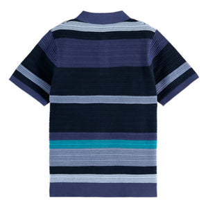 Scotch & Soda – Gestreiftes Strick-Poloshirt | Blau