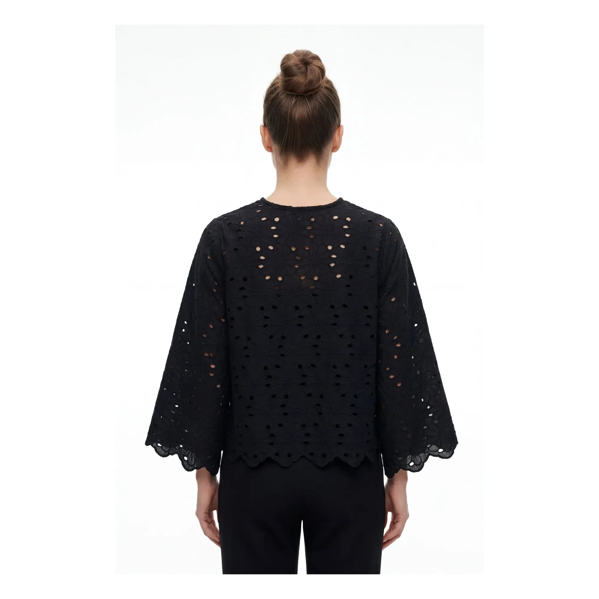 BELLEPIECE - Gabriella Bestickte Baumwollbluse | Schwarz