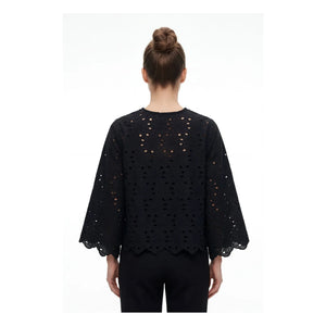 BELLEPIECE - Gabriella Bestickte Baumwollbluse | Schwarz
