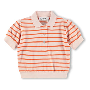 Molo - Raki Gestreiftes Bio-Baumwolle Polo-Shirt | Hellrosa