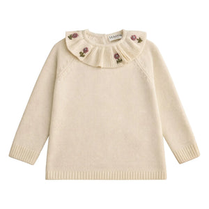 Lililotte - Diana Bio-Baumwolle Bestickter Kragenpullover | Ecru