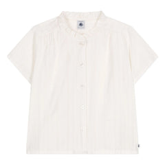 Petit Bateau - Bichou Bluz Organik Pamuk Poplin | Beyaz