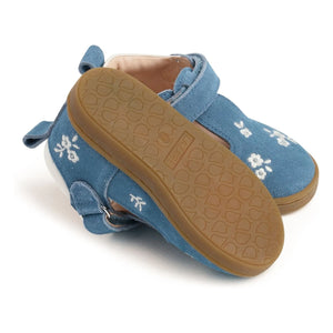 Lazare - Embroidered Pia Etoile Flower Suede Baby Shoes | Denim Blue