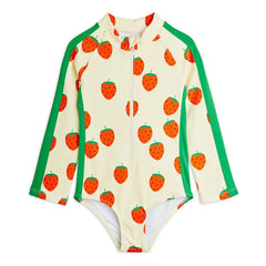 Mini Rodini - Long Sleeve Swimsuit Strawberry Recycled Fibres | Ecru