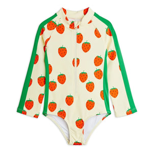Mini Rodini - Long Sleeve Swimsuit Strawberry Recycled Fibres | Ecru