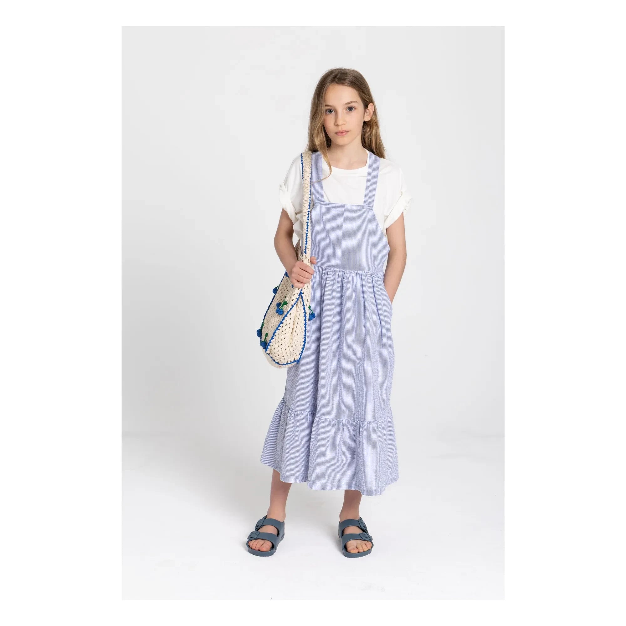 Smallable Kid - Pia Striped Pinafore Dress | Royal Blue