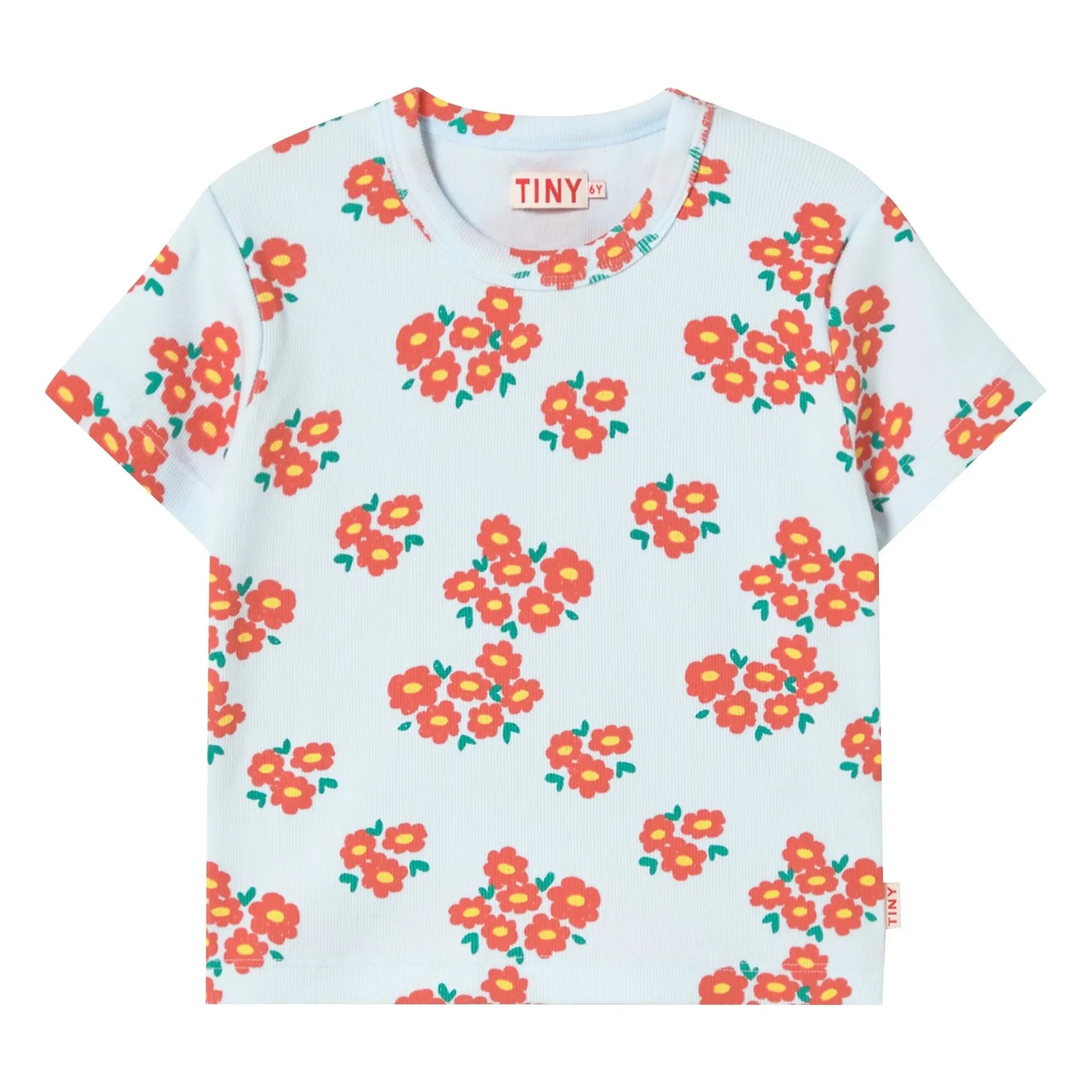 Tinycottons - Rippstrick-T-Shirt Blumen Bio-Baumwolle | Hellblau