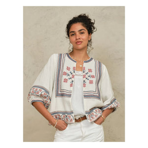 M.A.B.E. - Calista Cotton Embroidered Jacket | Ecru