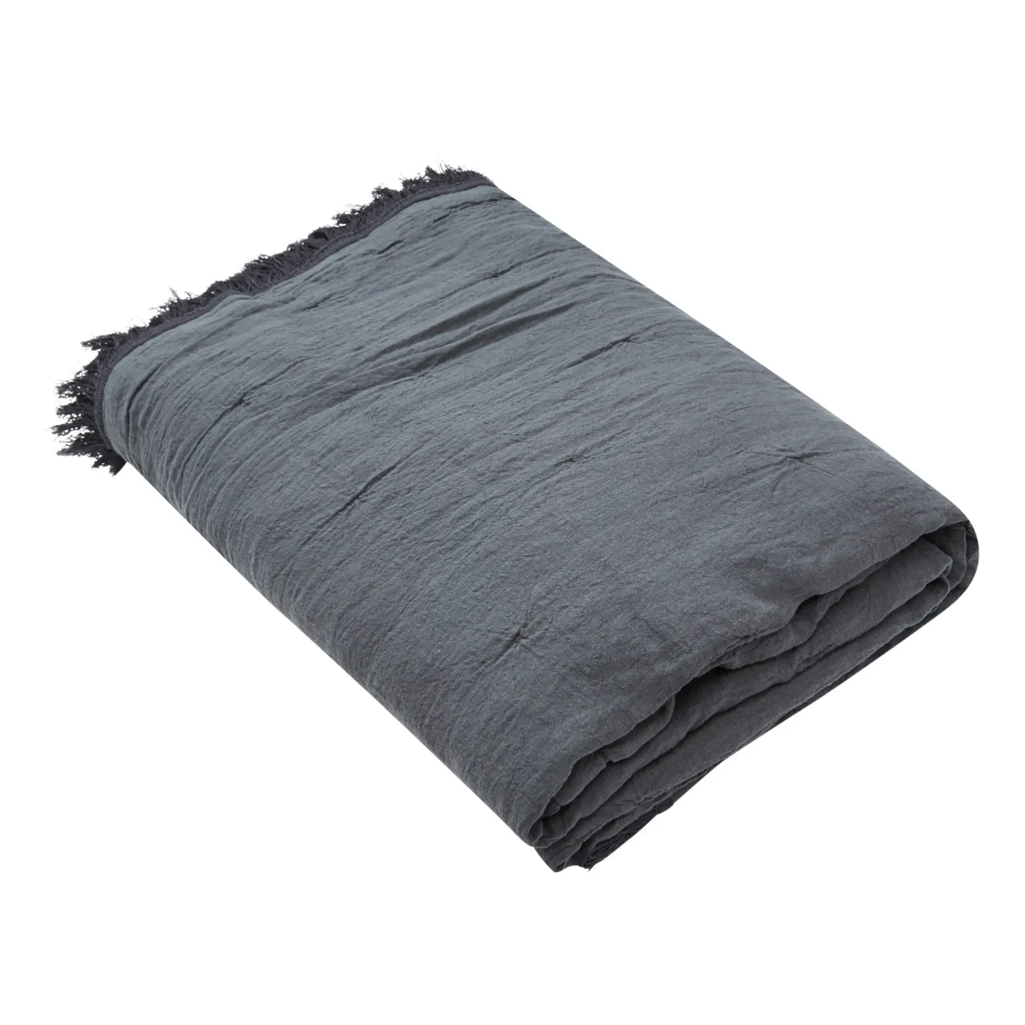Autumn - Organic Cotton and Linen Tasseled Bedspread | Carbon