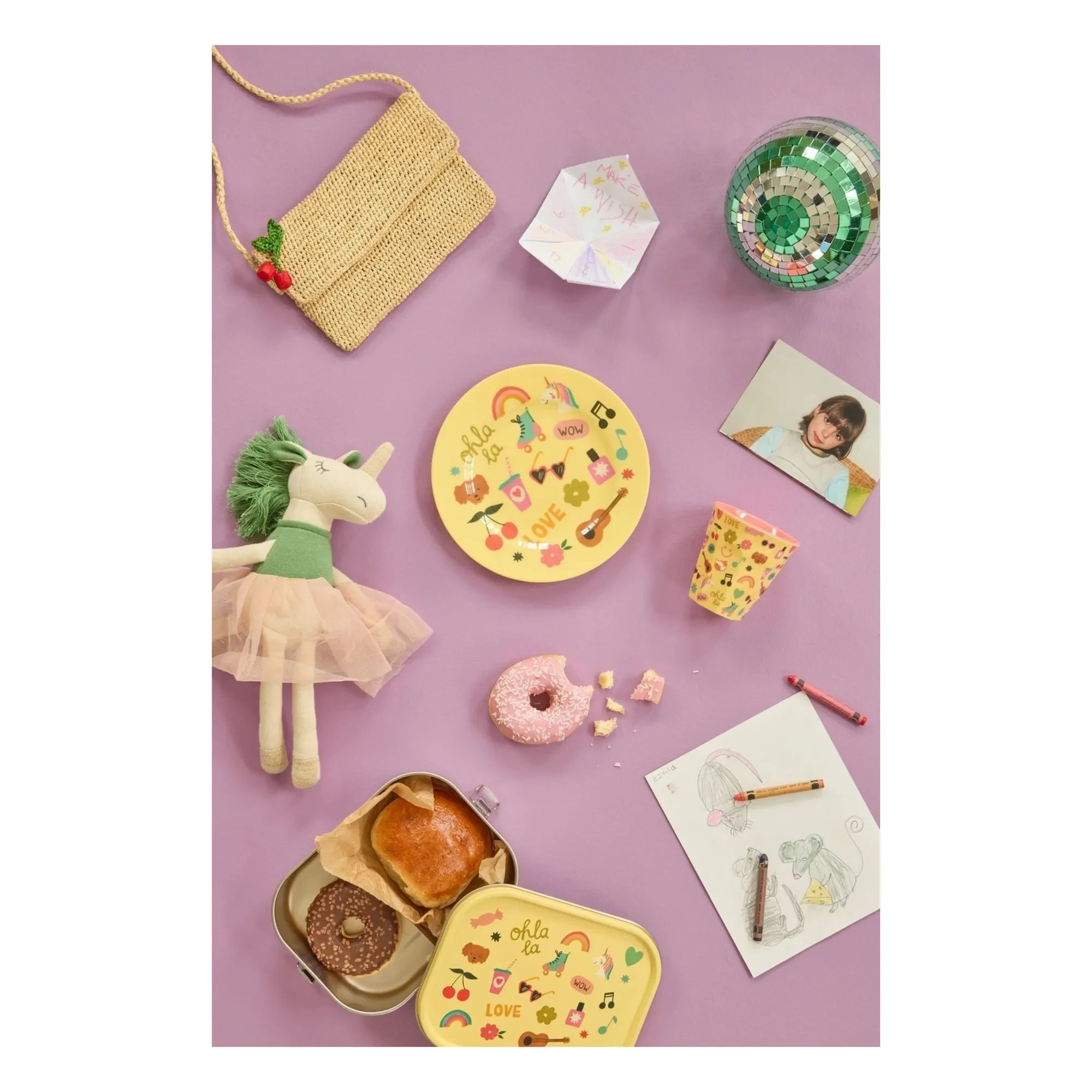 Rice - Unicorn melamin tabak | Soluk sarı