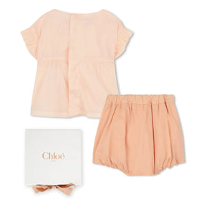 Chloé - Organik pamuk bluz ve bloomer seti | Toz pembe