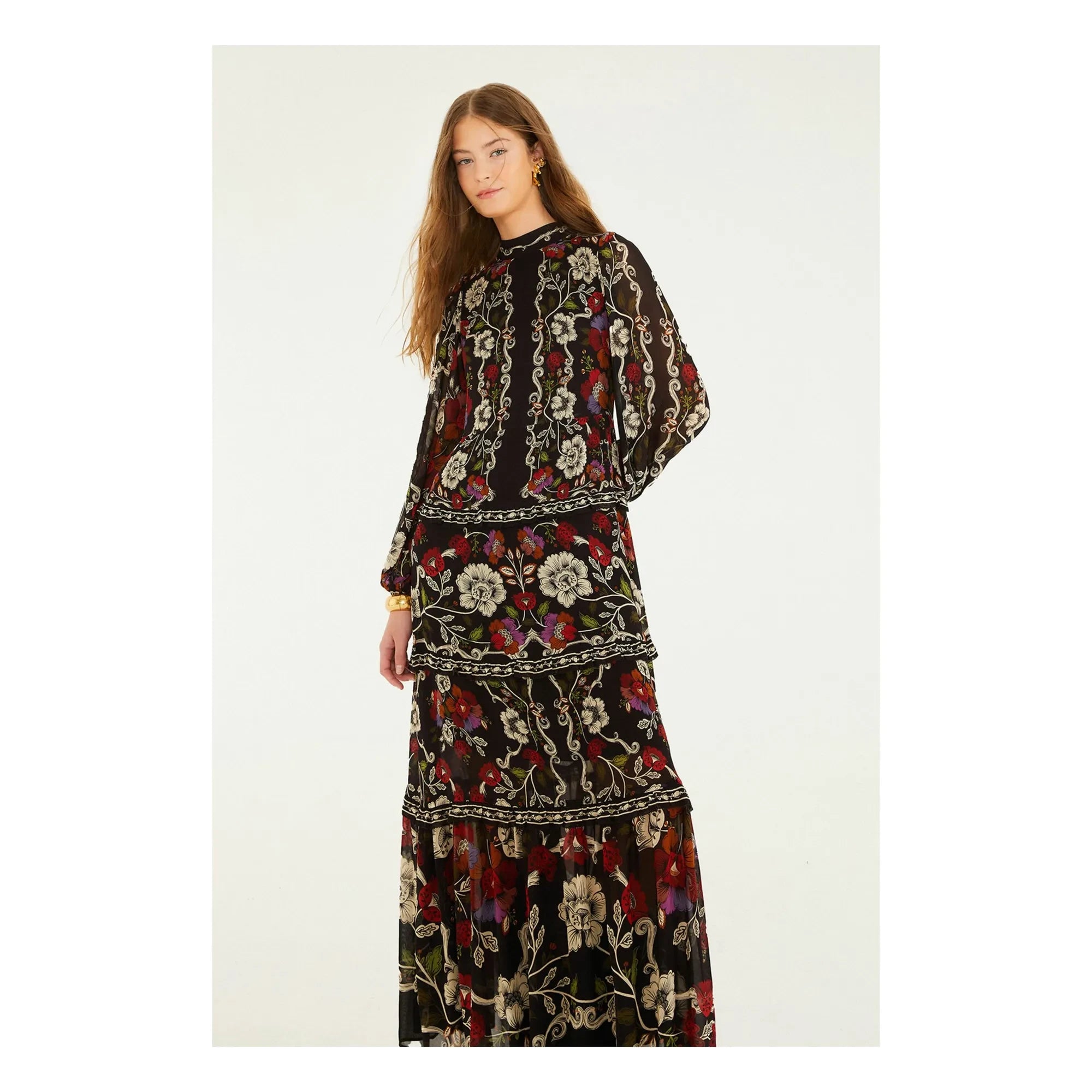 Farm Rio - Rococo Flowers Kleid | Schwarz