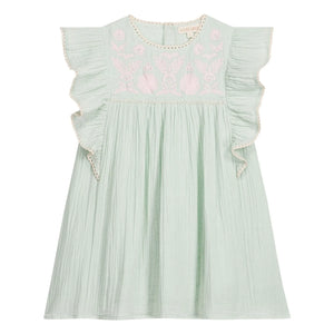 Louise Misha - Taliana Organic Cotton Ruffled Dress | Almond Green