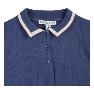 Emile et Ida - Pointelle Kontrast Polo Bio-Baumwolle | Marineblau