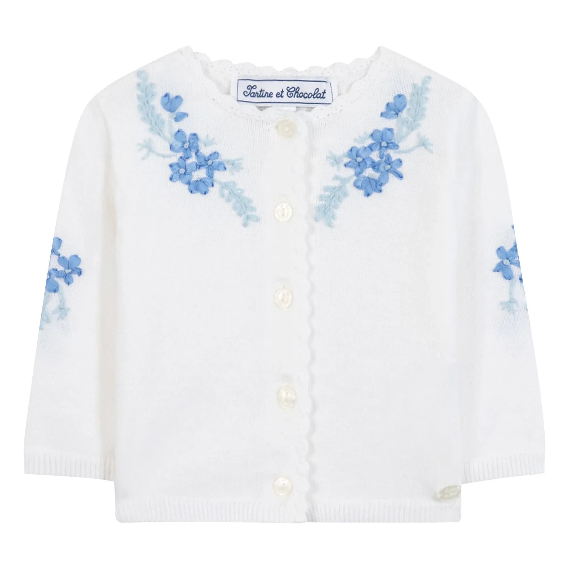 Tartine et Chocolat - Embroidered Flower Cardigan | Royal Blue