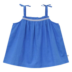Arsène et Les Pipelettes - Solid sleeveless organic cotton voile top | Blue azure