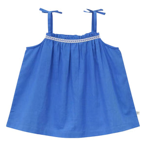 Arsène et Les Pipelettes - Solid sleeveless organic cotton voile top | Blue azure