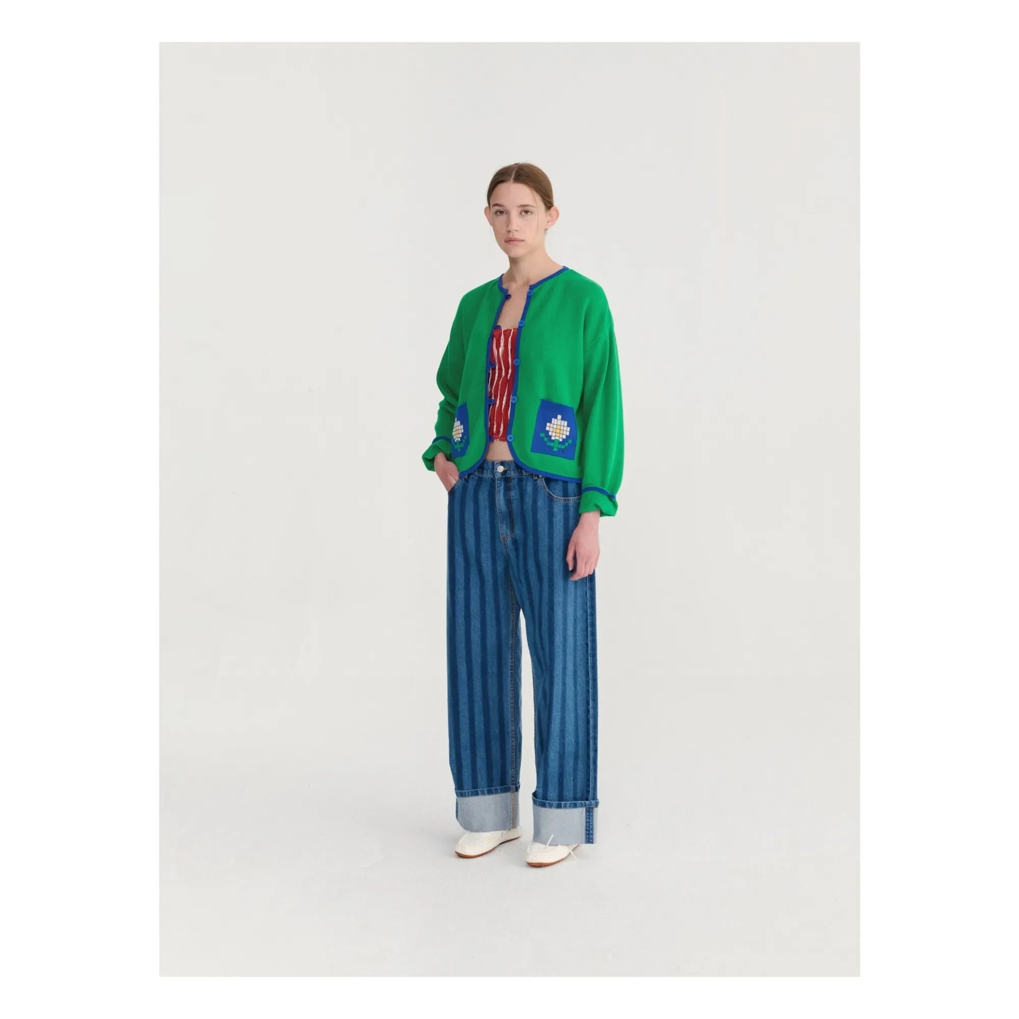 Bobo Choses - Pixel Daisy Strickjacke aus Bio-Baumwolle | Grün