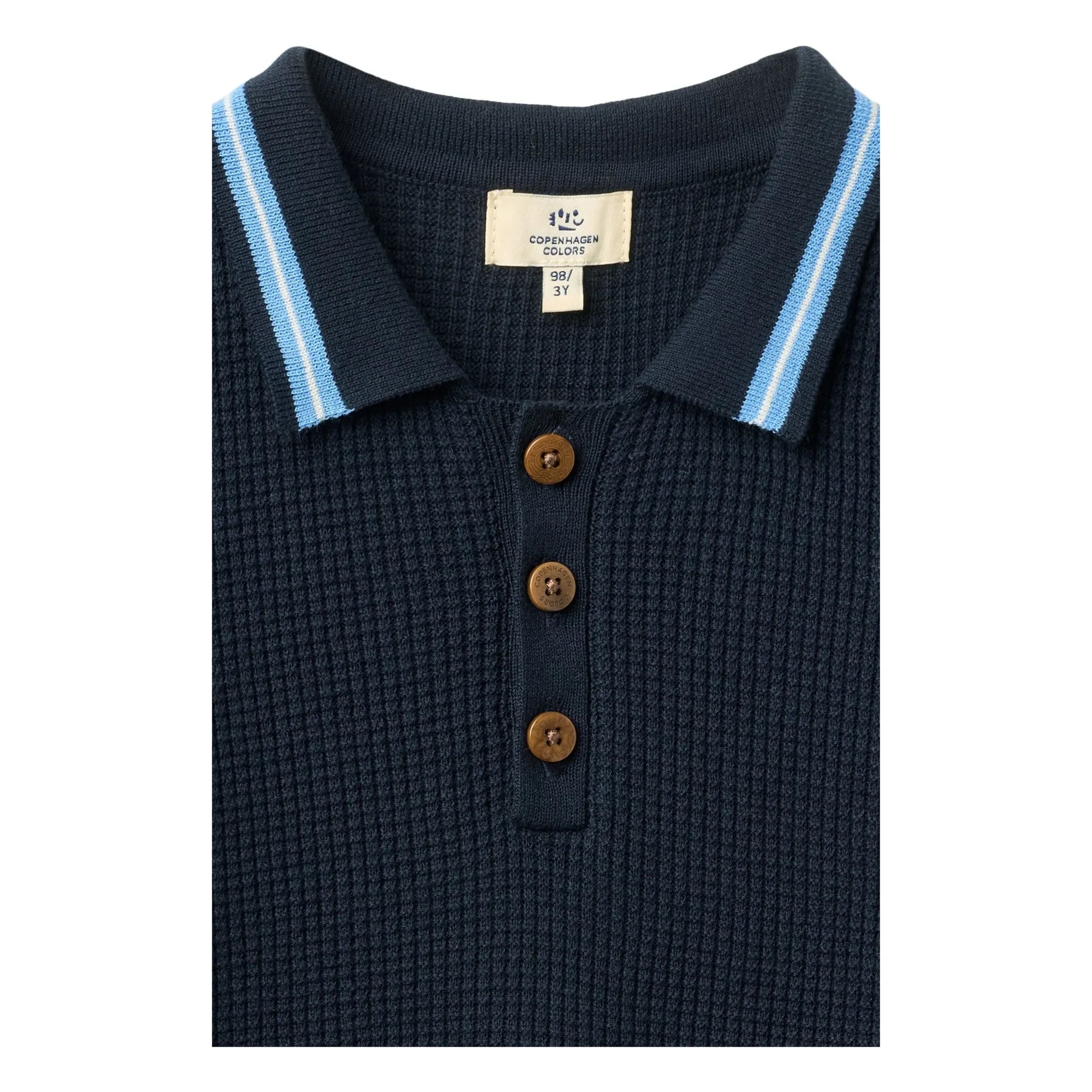 Copenhagen Colors - Ribbed Contrast Striped Organic Cotton Polo T-Shirt | Navy Blue