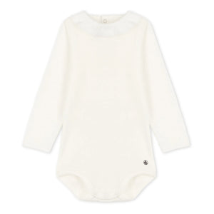 Petit Bateau - Organik Pamuk Peter Pan Yaka Bebek Body | Beyaz