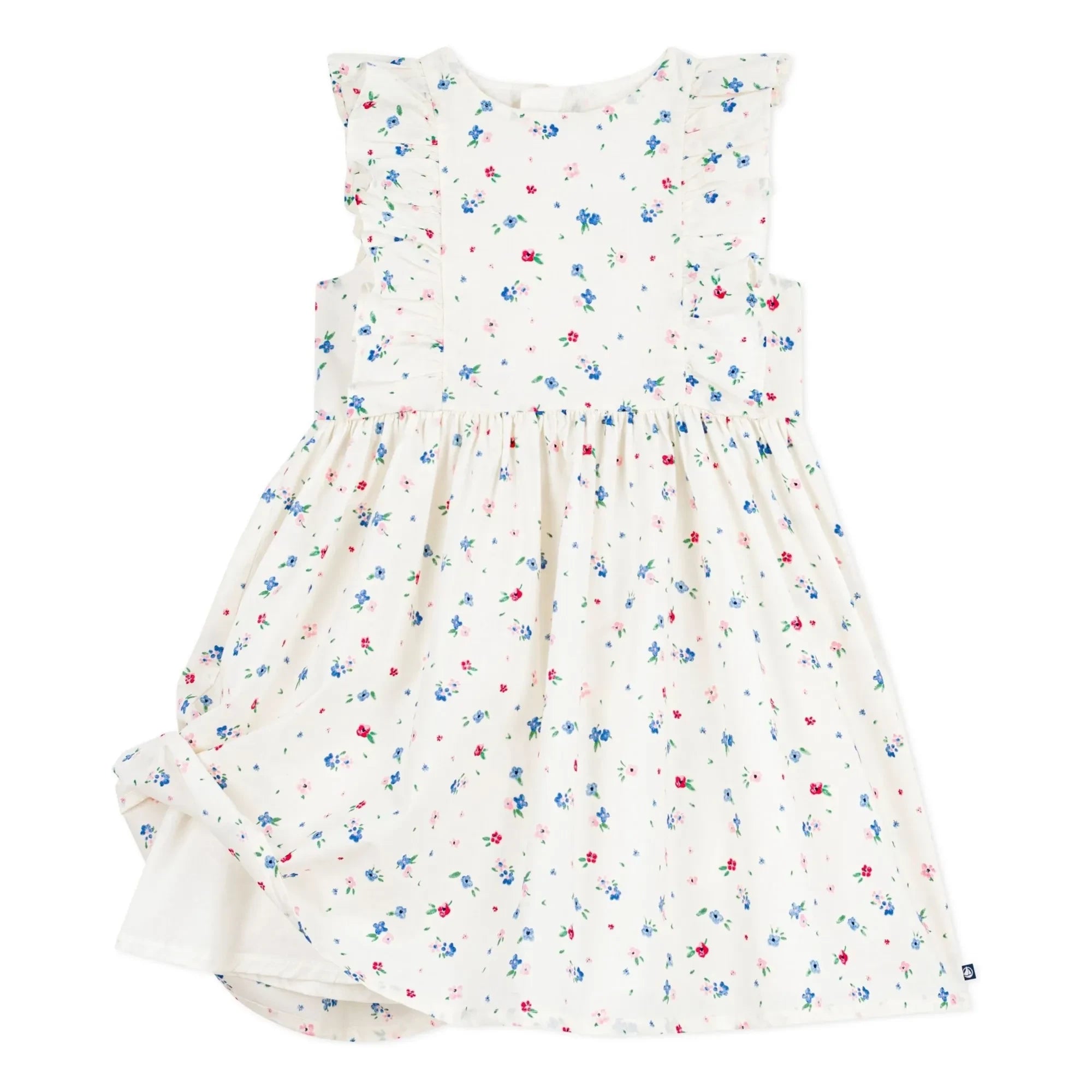 Petit Bateau - Blumenprint Rüschenkleid Bio-Baumwolle Popeline | Weiß