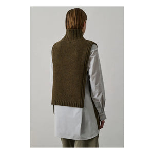 Soeur - Altın Rengi Virgin Wool Kolsuz Kazak | Marled haki