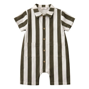 Lililotte - Charly Gestreifter Gabardine Bio-Baumwoll-Strampler | Olive